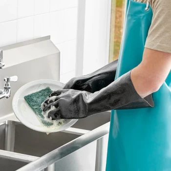 San Jamar 887 18" Black PVC Gloves with Cotton Lining - One Size Fits Most - Pair - 12/Case