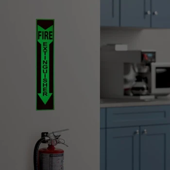Lavex 18" x 4" Red and White Adhesive Vinyl "Fire Extinguisher" Glow-in-the-Dark Safety Label with Down Arrow - 3/Case