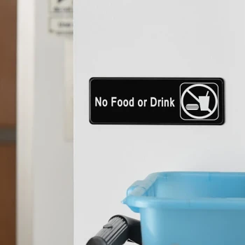 Lavex "No Food Or Drink" Sign - Black and White, 9" x 3"