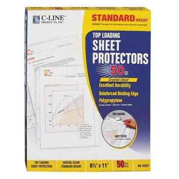 C-Line 62037 11" x 8 1/2" Standard Weight Top-Loading Clear Polypropylene Sheet Protector - 50/Box