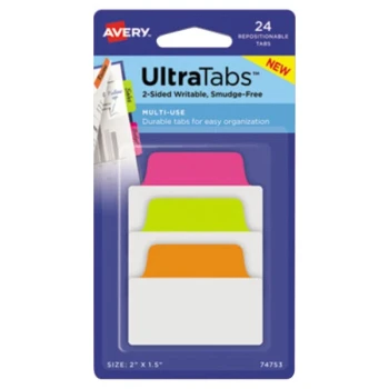 Avery® 74753 Ultra Tabs 2" x 1 1/2" Assorted Neon Color Repositionable Tab - 24/Pack