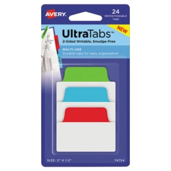 Avery® 74754 Ultra Tabs 2" x 1 1/2" Assorted Bright Primary Color Repositionable Tab - 24/Pack