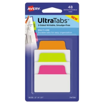 Avery® 74756 Ultra Tabs 2" x 1 1/2" Assorted Neon Color Repositionable Tab - 48/Pack