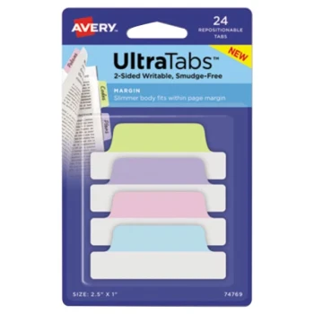 Avery® 74769 Ultra Tabs 2 1/2" x 1" Assorted Pastel Color Repositionable Tab - 24/Pack