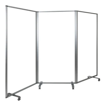 Flash Furniture Raisley 72 1/8" x 106 1/2" Clear Acrylic Mobile Room Divider with 3 Panels and Lockable Casters