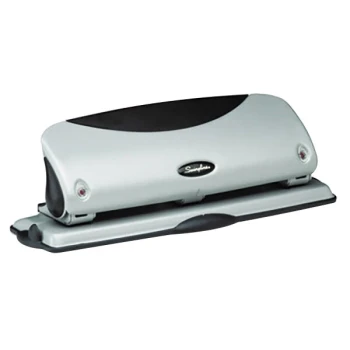 Swingline 74063 12 Sheet Easy View Black and Silver 3 Hole Punch - 9/32" Holes