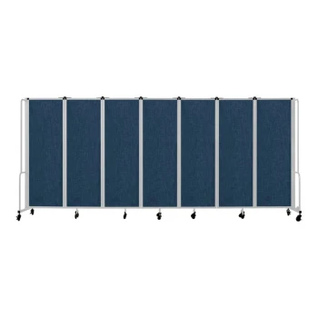 National Public Seating Robo 6' x 13' 8" Blue Mobile Room Divider with 7 Panels and Gray Frame