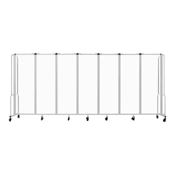 National Public Seating Robo 6' x 13' 8" Clear Acrylic Mobile Room Divider with 7 Panels and Gray Frame
