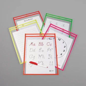 C-Line 40810 12" x 9" Assorted Neon Colors Reusable Dry Erase Pocket - 10/Pack