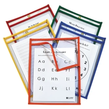 C-Line 42620 12" x 9" Easy-Load Assorted Primary Colors Reusable Dry Erase Pocket - 25/Box