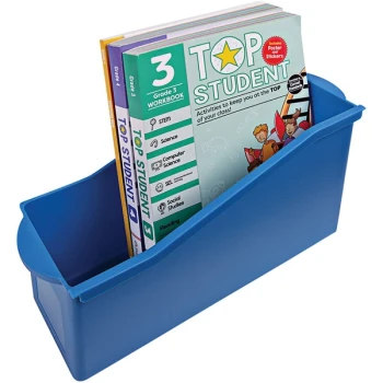 Deflecto 5 3/8" x 14 1/4" x 7 3/8" Blue Antimicrobial Kids Book Bin