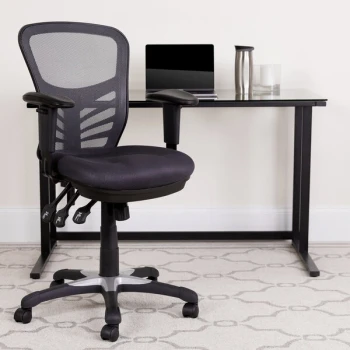 Flash Furniture HL-0001-DK-GY-GG Mid-Back Dark Gray Mesh Office Chair with Triple Paddle Control and Infinite-Locking Back Angle