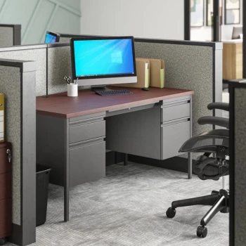 Hirsh 20102 Charcoal / Mahogany Double Pedestal Desk - 60" x 30" x 29 1/2"