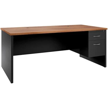 Hirsh 24" x 72" Black / Walnut Desk Credenza with Right-Hand Pedestal