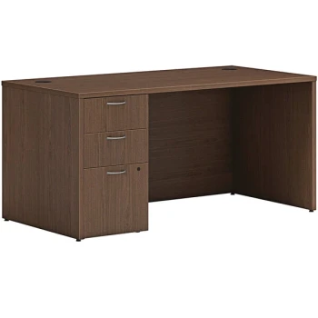 Hon Mod 30" x 60" Sepia Walnut Laminate Desk with Storage Pedestal