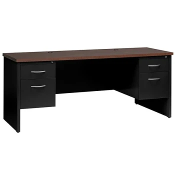 Hirsh 24" x 72" Black / Walnut Desk Credenza with 2 Pedestals