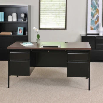 Hirsh 20101 Black / Walnut Double Pedestal Desk - 60" x 30" x 29 1/2"