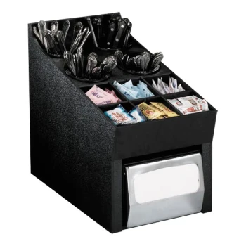 Dispense-Rite Black Polystyrene Countertop Flatware, Condiment, and Napkin Organizer NLO-SWNH