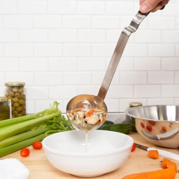 Vollrath 4980622 Jacob's Pride® 6 oz. One-Piece Stainless Steel Ladle with Ergo Grip Black Kool-Touch® Handle