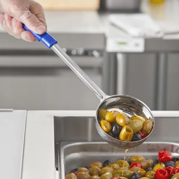 Choice 8 oz. Blue Perforated Portion Spoon