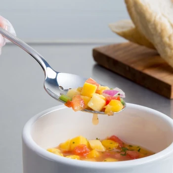 Mercer Culinary M35161 7 7/8" Stainless Steel Perforated Bowl Plating Spoon