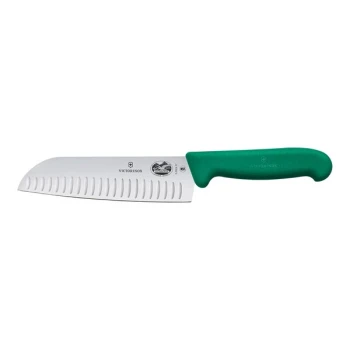 Victorinox 7" Granton Edge Santoku Knife with Green Fibrox Handle 5.2524.17
