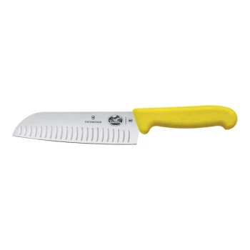 Victorinox 7" Granton Edge Santoku Knife with Yellow Fibrox Handle 5.2528.17