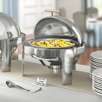 Acopa Supreme 6.5 Qt. Round Gold Accent Roll Top Chafer
