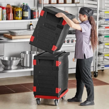 CaterGator Dash Black Insulated EPP Pan Carrier Kit with (2) 6 Full-Size Pan Capacity Front Loaders, Compact Dolly, and Strap