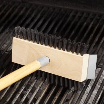 Carlisle 4002600 Sparta Broiler Master Grill Brush with 30 1/2" Wooden Handle and Scraper