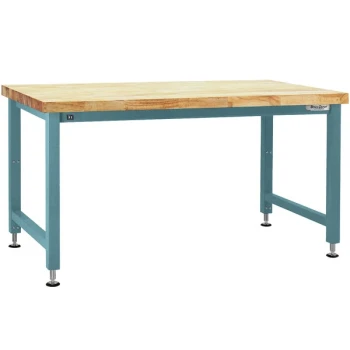 BenchPro Adams Series 36" x 60" Butcherblock Wood Top Adjustable Hydraulic Workbench with Light Blue Frame AEWS3660