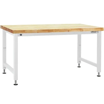 BenchPro Adams Series 36" x 60" Butcherblock Wood Top Adjustable Hydraulic Workbench with White Frame AEWS3660
