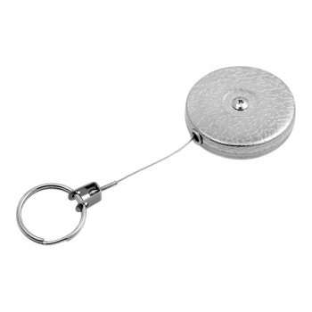 KEY-BAK Industrial Heavy-Duty Chrome-Plated Steel Equipment Tether with Plain Back, Split Ring, and 48" Retractable Stainless Steel Cable 0481-002