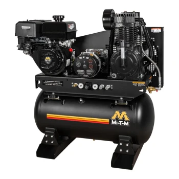 Mi-T-M 30 Gallon Carbon Steel Two-Stage Stationary Gas-Powered Horizontal Air Compressor / Generator AG2-SM14-30M - 14 hp, 2,300-4,000W