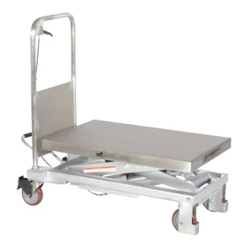 Vestil 32 1/4" x 19 1/2" Stainless Steel Hydraulic Scissor Lift Cart with 15"-35 1/2" Lift and 1,000 lb. Capacity CART-1000-PSS