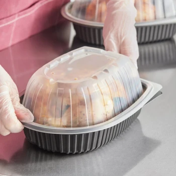 D&W Fine Pack 10" Black Microwavable Chicken Roaster Take-Out Container with Dome Lid - 200/Case