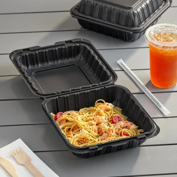 Choice 8" x 8" 1-Compartment Microwaveable Black Mineral-Filled Plastic Hinged Take-Out Container - 150/Case