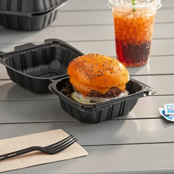 Choice 6" x 6" 1-Compartment Microwaveable Black Mineral-Filled Plastic Hinged Take-Out Container - 250/Case