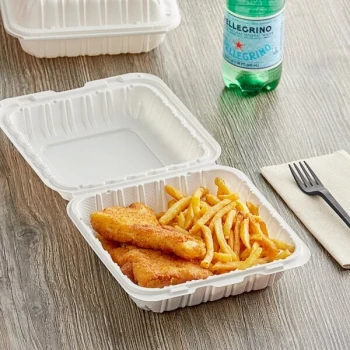 Choice 8" x 8" 1-Compartment Microwaveable White Mineral-Filled Plastic Hinged Take-Out Container - 150/Case
