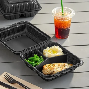 Choice 8" x 8" 3-Compartment Microwaveable Black Mineral-Filled Plastic Hinged Take-Out Container - 150/Case