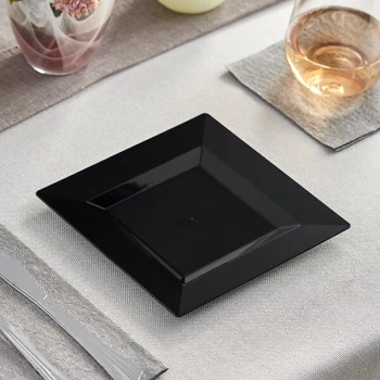 Visions Square 6" Black Plastic Plate - 120/Case