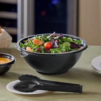 Visions 80 oz. Black PET Plastic Round Catering / Serving Bowl - 25/Case
