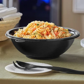 Visions 64 oz. Black PET Plastic Round Catering / Serving Bowl - 25/Case