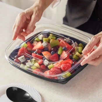 Visions Clear PET Plastic Flat Lid for 32W, 48W, and 64 oz. Square Bowls - 150/Case