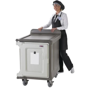 Cambro MDC1520S10D194 Granite Sand 10 Tray Dual Access Meal Delivery Cart with 5" Casters