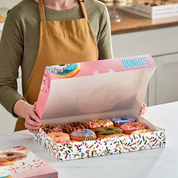 Southern Champion 14 1/4" x 10 3/4" x 2 1/4" Multicolor "Enjoy" Auto-Popup Donut Box - 125/Case