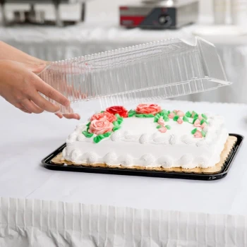 D&W Fine Pack 1/4 Size 1-2 Layer Sheet Cake Display Container with Clear Lid - 80/Case