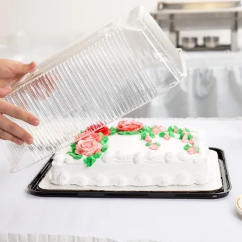 D&W Fine Pack 1/4 Size 2-3 Layer Sheet Cake Display Container with Clear Dome Lid - 80/Case