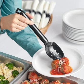 Visions 12" Black Disposable Plastic Slotted Serving Spoon - 72/Case