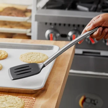TableCraft CW402 14" Slotted High Heat Black Silicone Spatula / Turner with Stainless Steel Handle